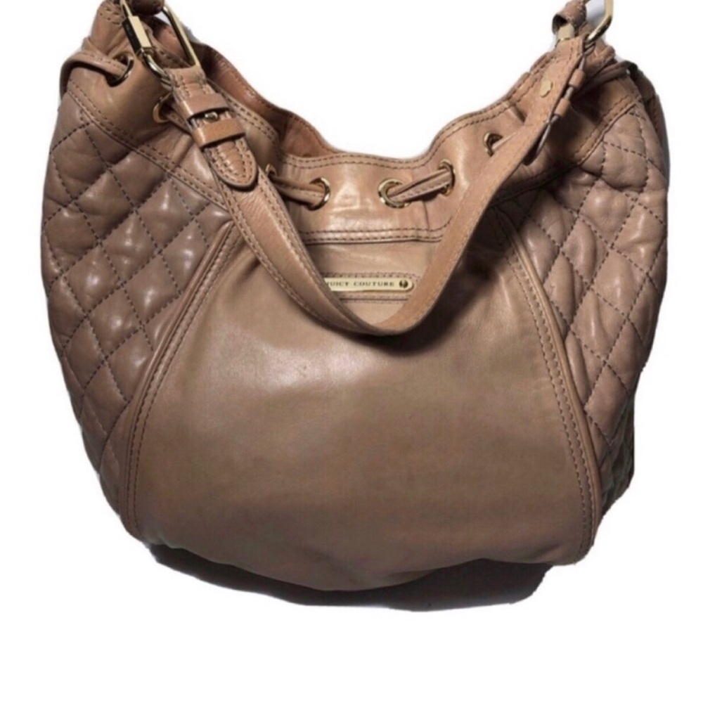 Juicy Couture Taupe Quilted Leather Hobo Shoulder Bag